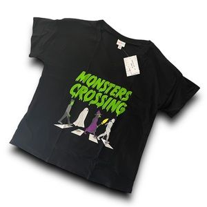 LuLaRoe Lisa V-Neck Tee • 100% Cotton • Halloween • Monsters Crossing Graphic